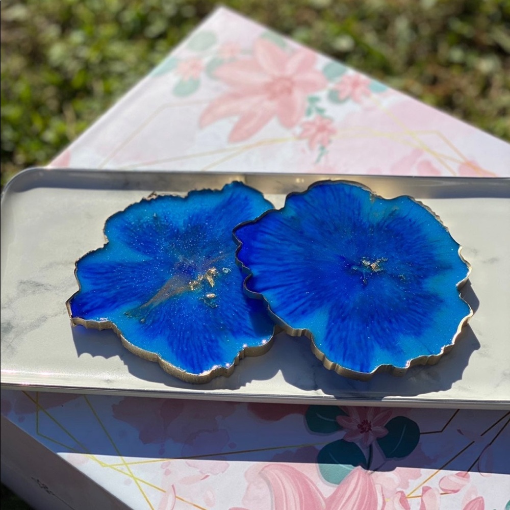 Light blue geode wine coasters